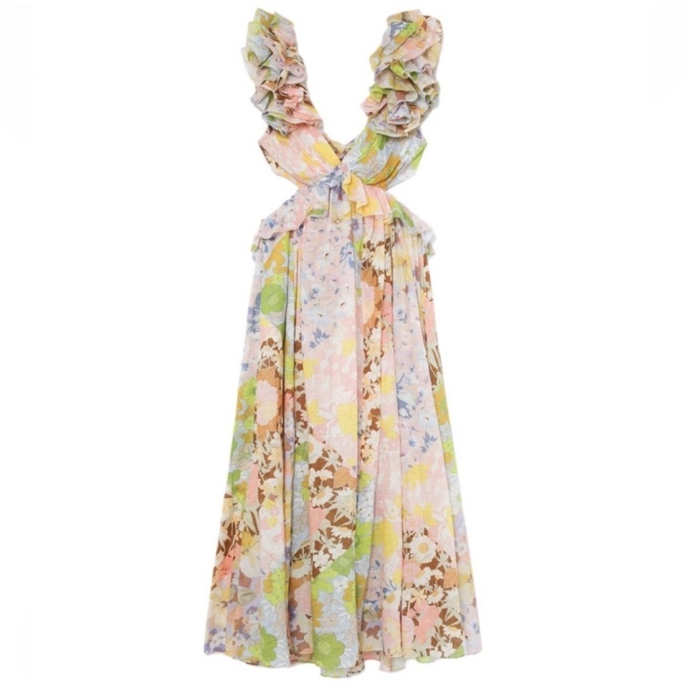 Z Ruffled Shoulder Floral Maxi Dress